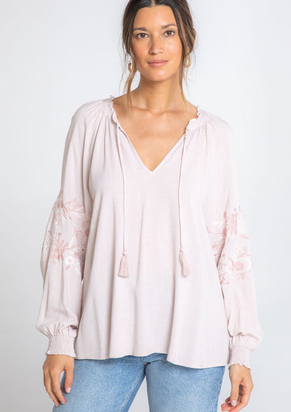 Luna Blush Peasant Embroidered LS Blouse