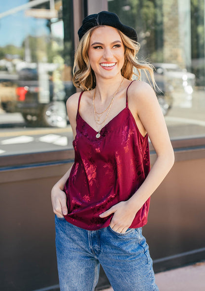 Serena Jacquard Wine LS Camisole