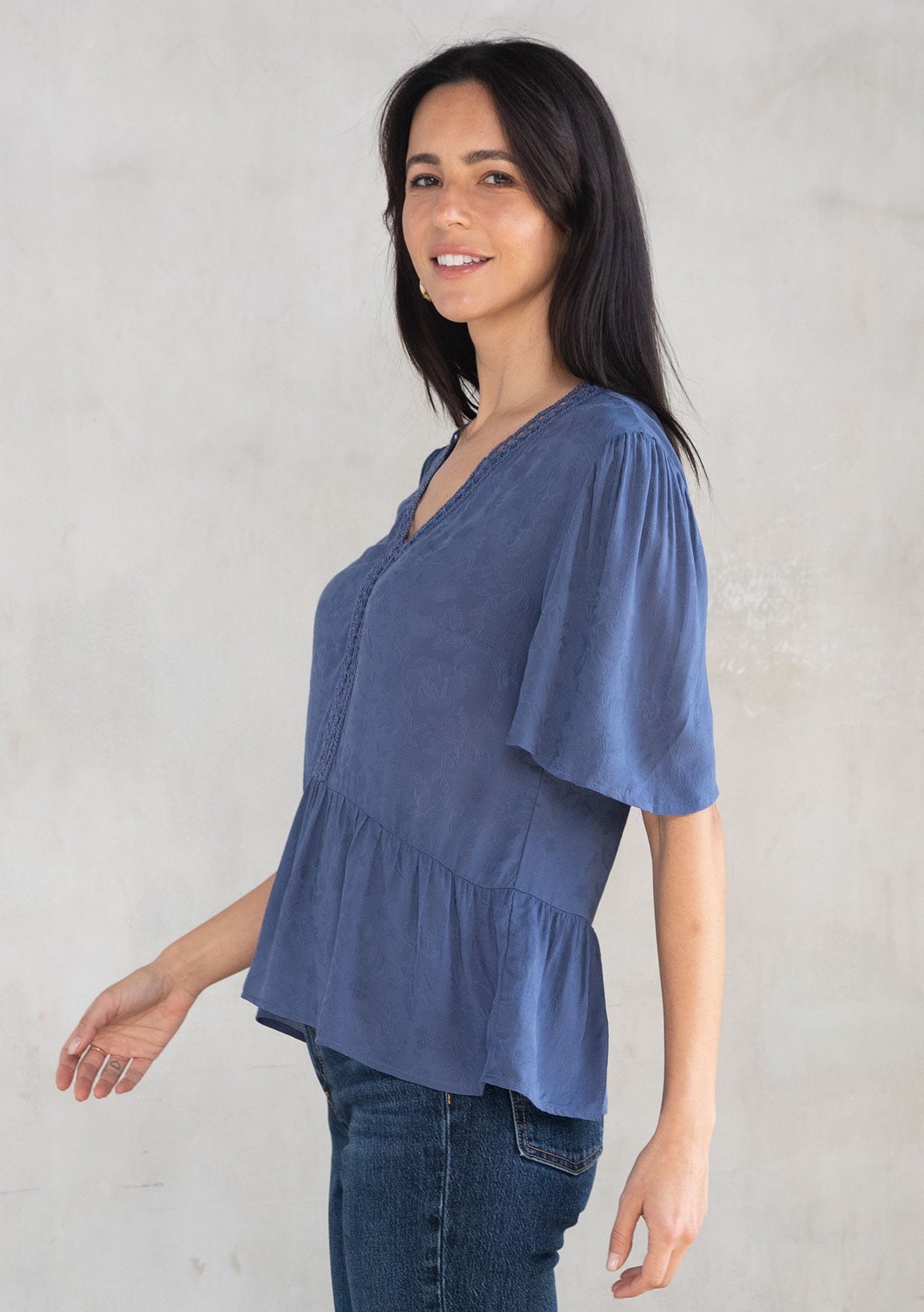 Navy Lattice LS Blouse