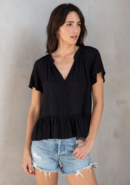 Rose Black Jacquard LS Blouse