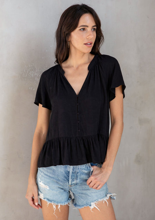 Rose Black Jacquard LS Blouse