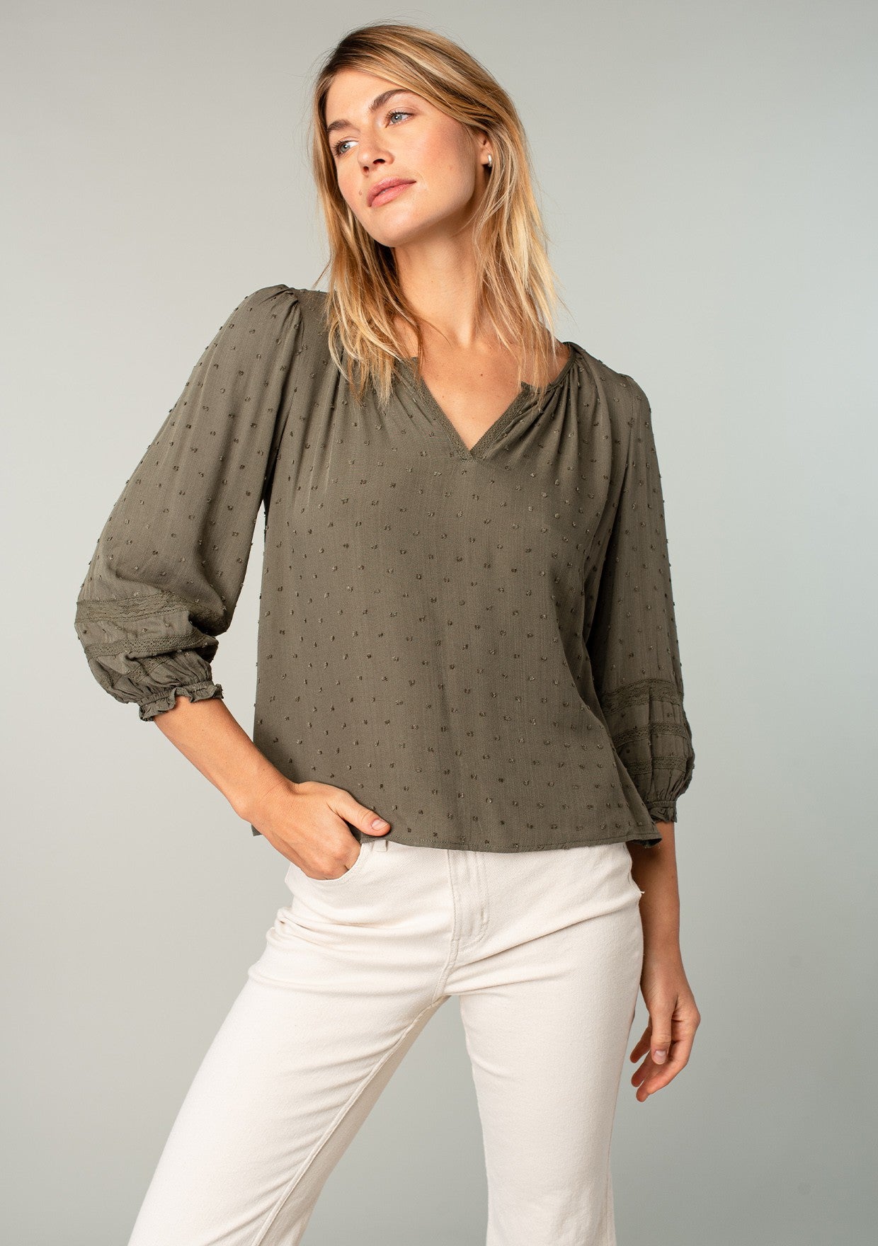 Hannah Olive LS Blouse