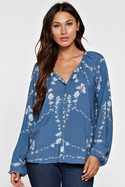 Vanessa Navy Floral LS Blouse
