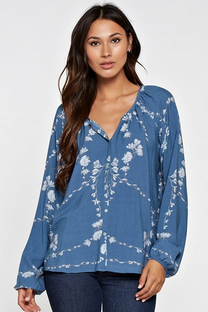 Vanessa Navy Floral LS Blouse