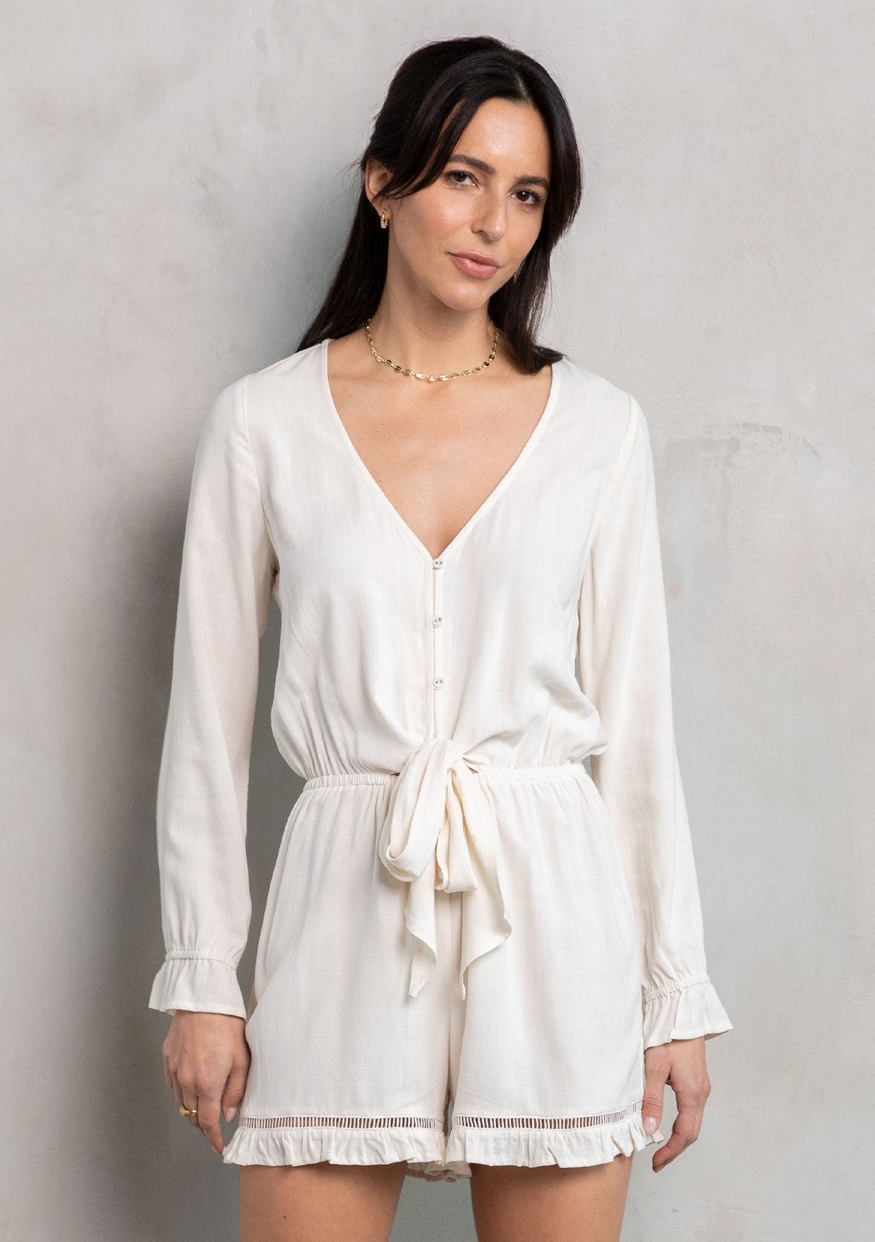 Symone Creme Tie LS Romper