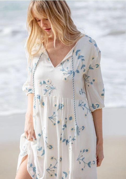 Helen Floral Embroidered LS Mini Dress