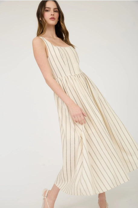 June Striped Khaki Midi Dress