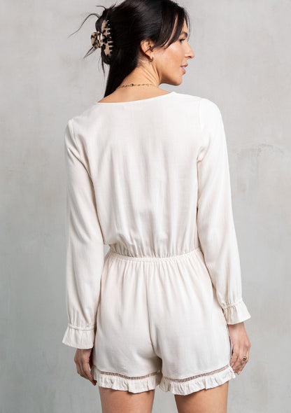 Symone Creme Tie LS Romper