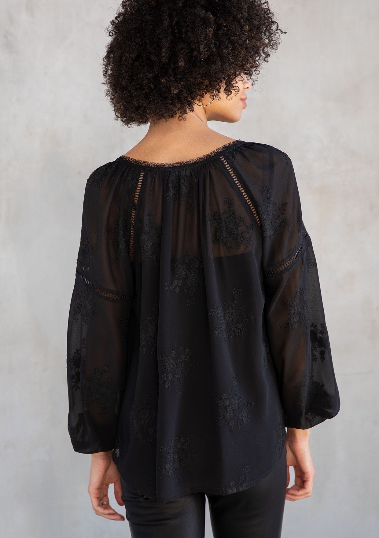 Giselle Black Lace Embroidered LS Blouse