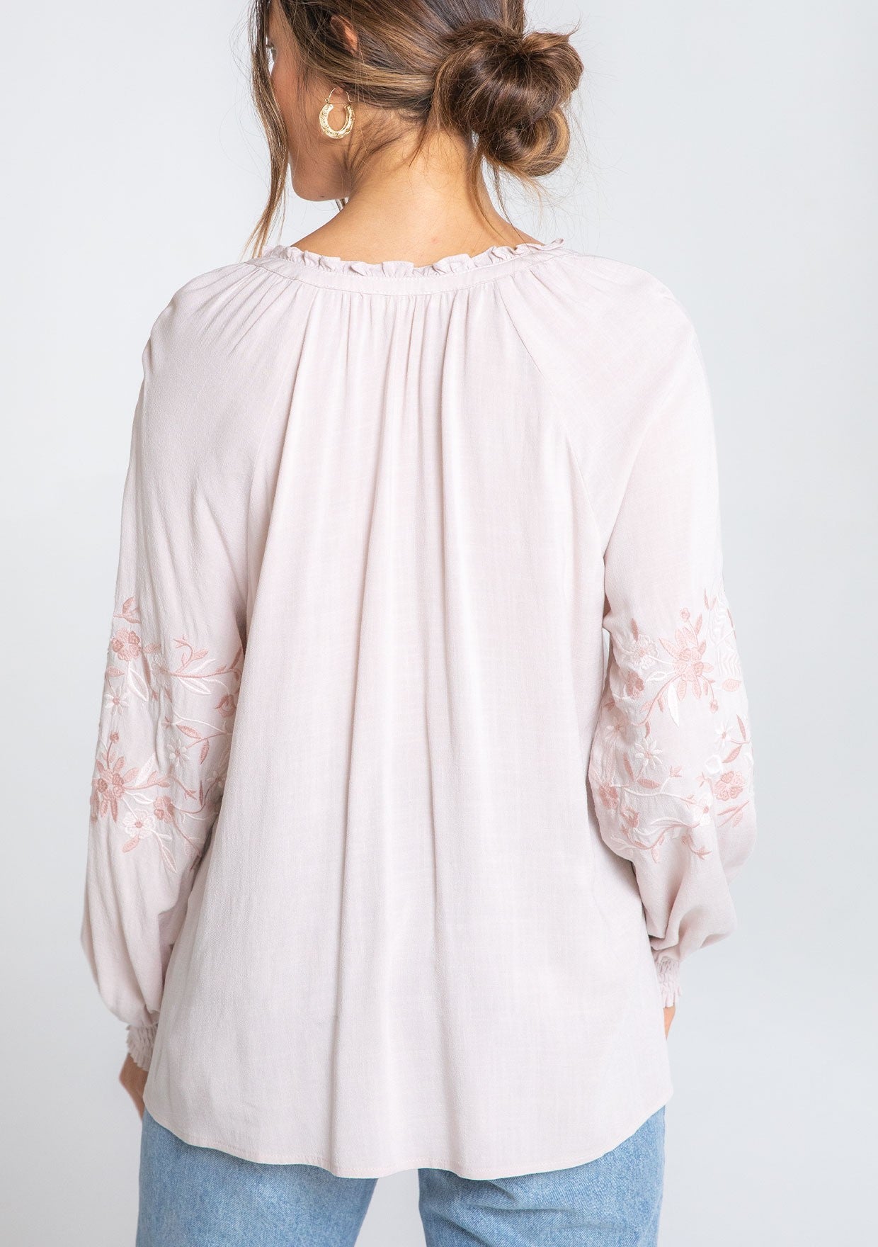 Luna Blush Peasant Embroidered LS Blouse