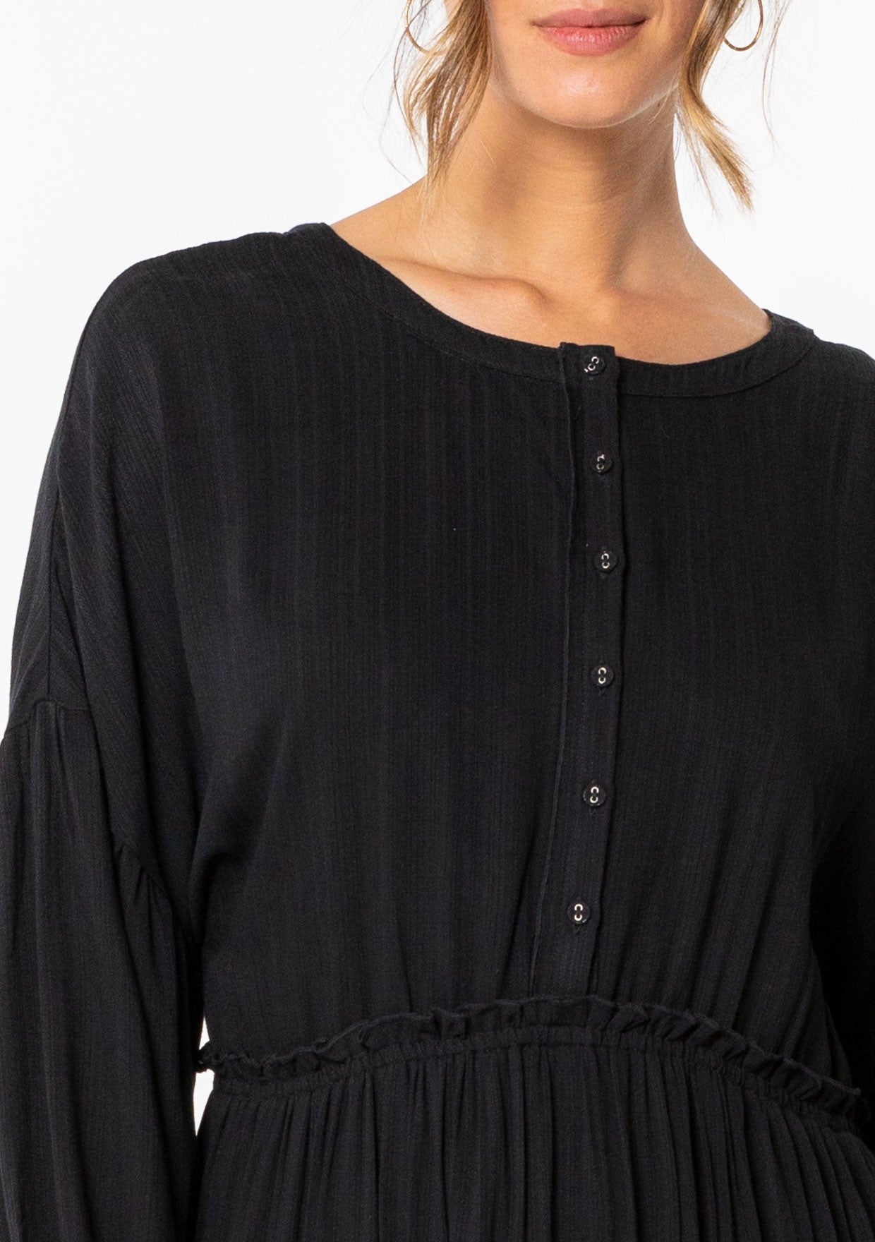 Vanessa Black Button Mini LS Dress