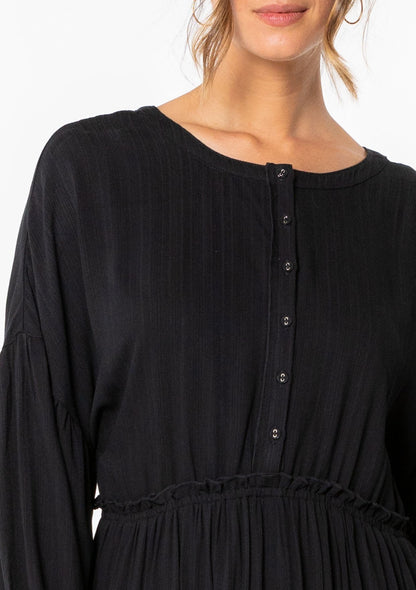 Vanessa Black Button Mini LS Dress