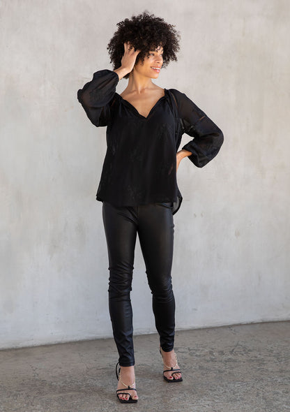 Giselle Black Lace Embroidered LS Blouse