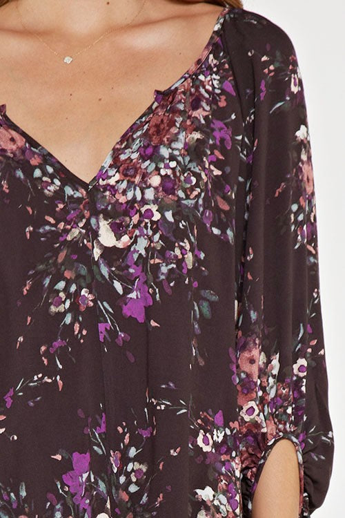 Carly Violet Floral LS Blouse
