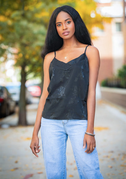 Serena Jacquard Black LS Camisole