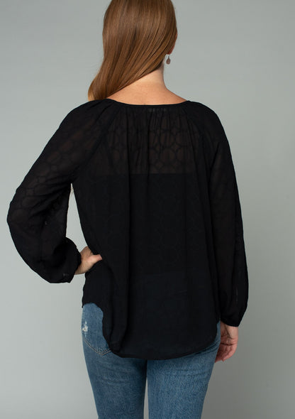 Lindsey Black Embroidered LS Blouse
