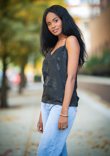 Serena Jacquard Black LS Camisole