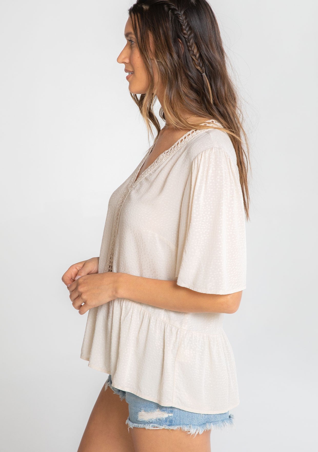 Vanilla Lattice LS Blouse