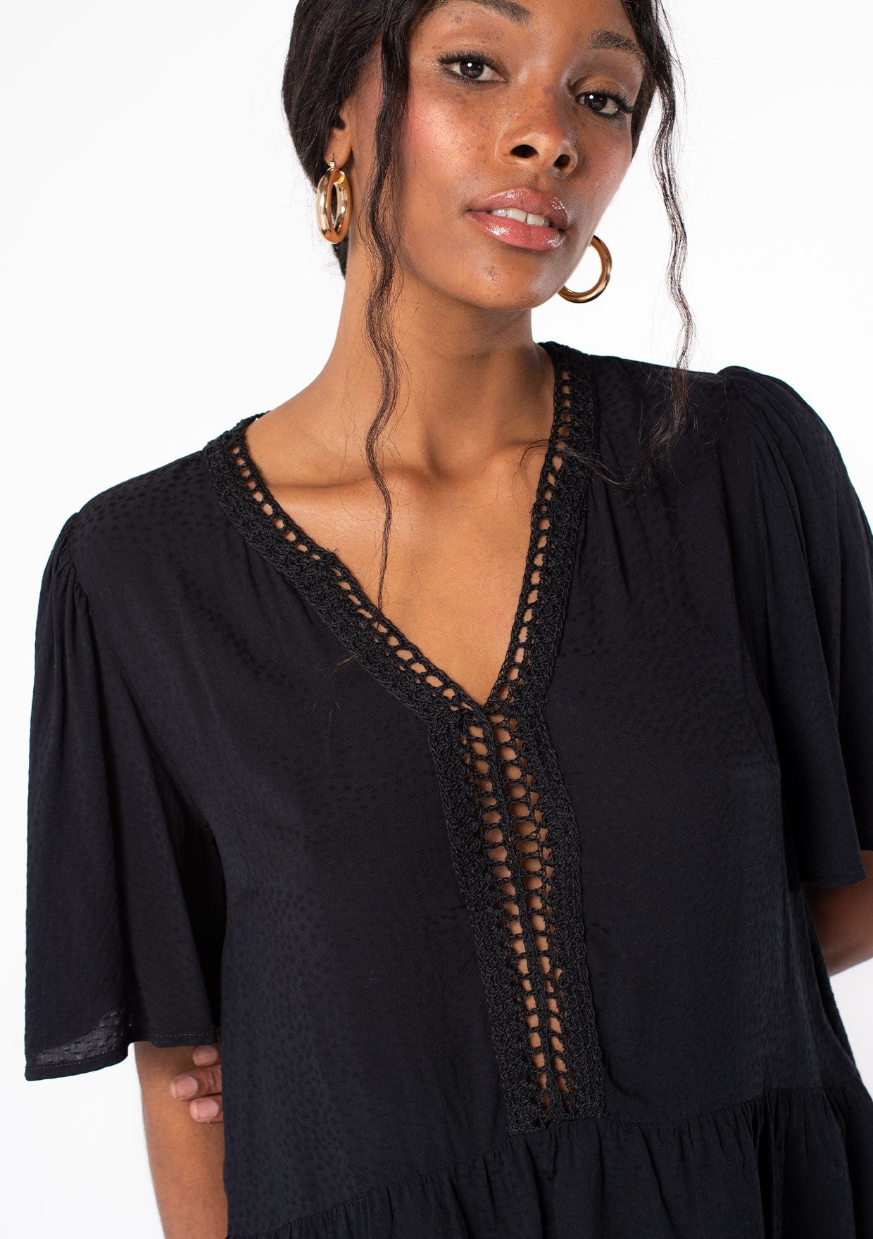 Black Lattice LS Blouse
