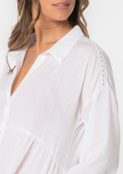 Sandra White Button LS Blouse