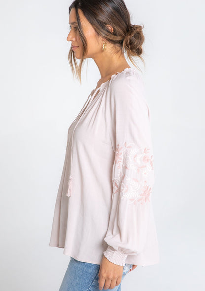 Luna Blush Peasant Embroidered LS Blouse