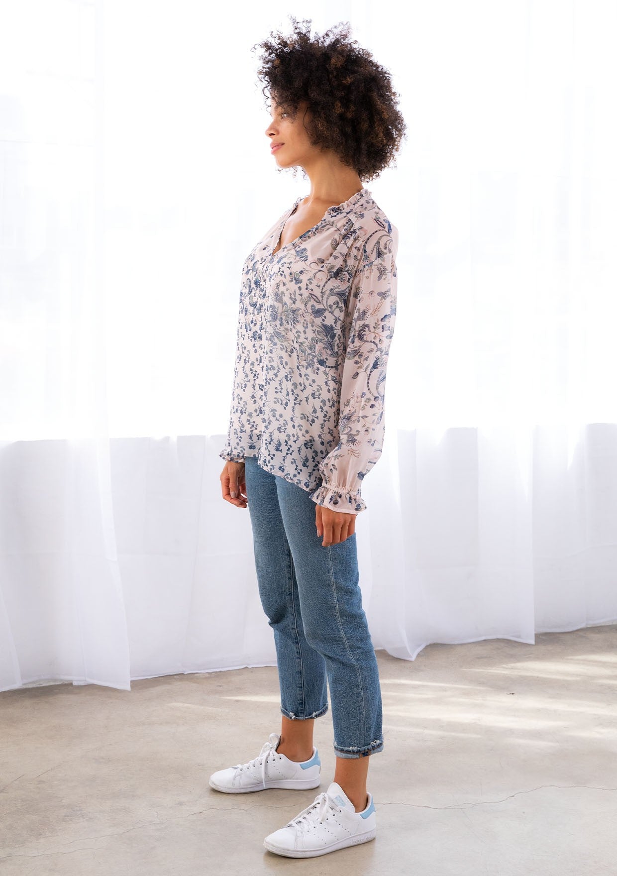 Sandy Floral Silk LS Blouse