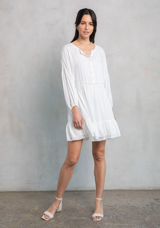 Vanessa Creme Button Mini LS Dress