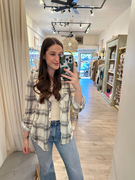 Free Bird Sage Plaid Shirt