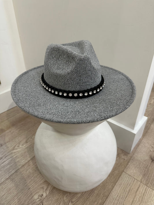 Grey Rhinestone Hat