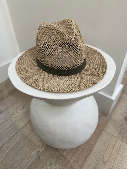 Green Striped Band Fedora Hat