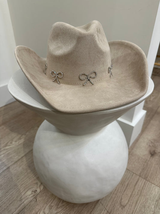 Kristi Beige Bow Rhinestone Cowgirl Hat