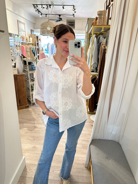 ITALY Free Bird White Cotton Button Up Shirt (O/S)