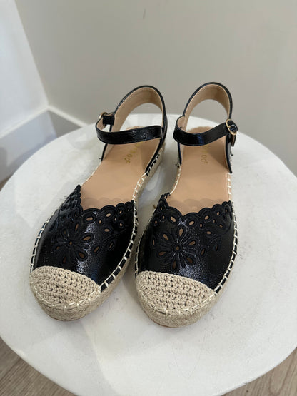 Sophia Black Eyelet Espadrilles