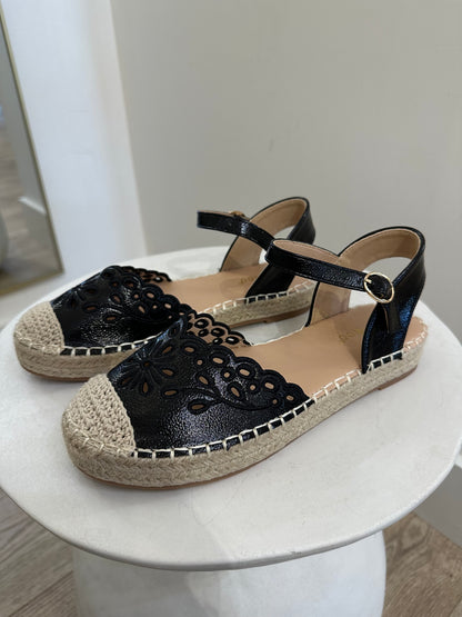 Sophia Black Eyelet Espadrilles