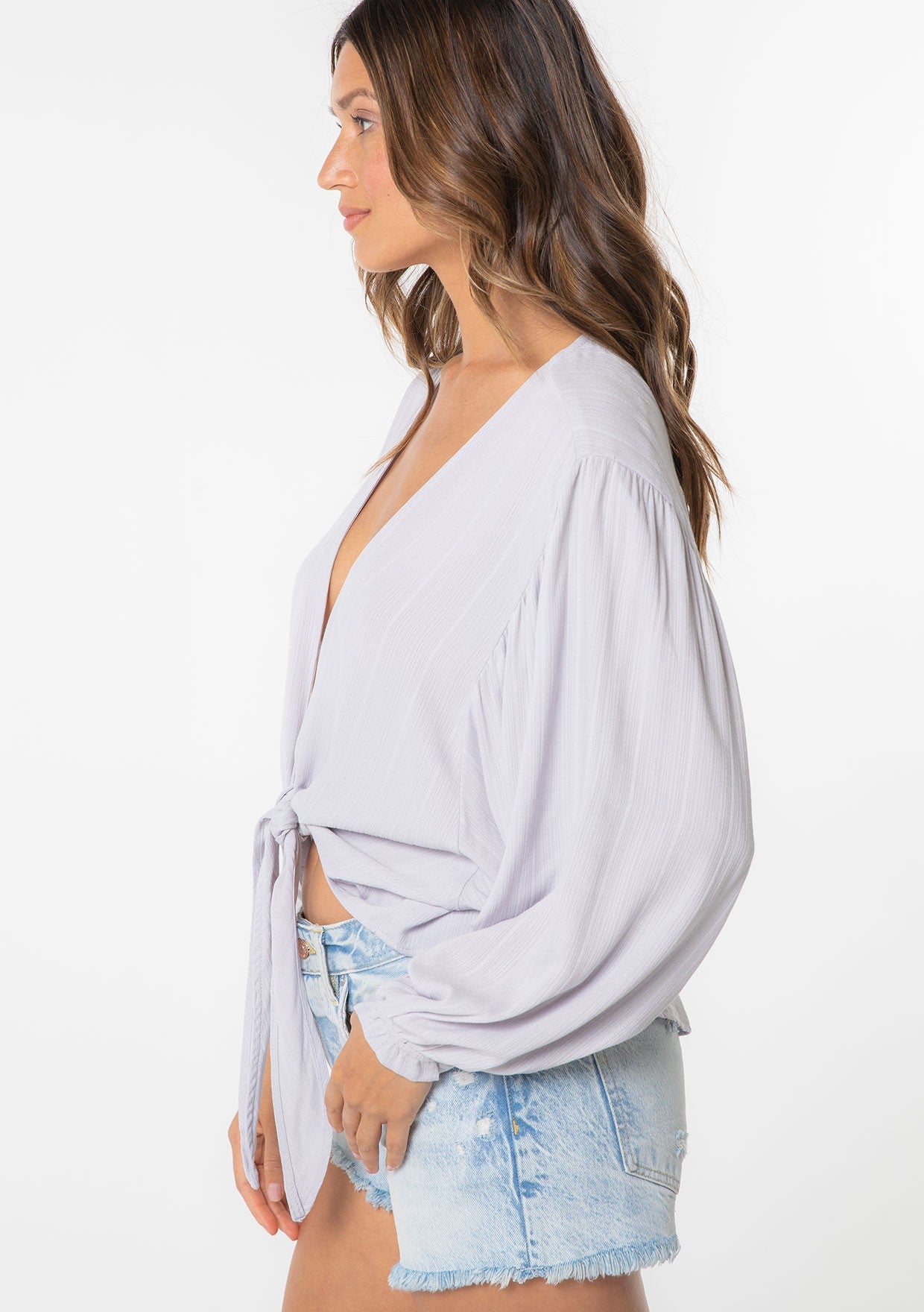 Danielle Lilac Tie Kimono LS Blouse