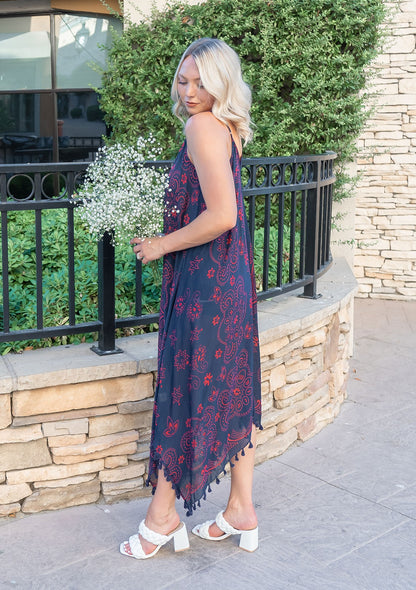 LS Paisley Navy Beach Cover-Up Dress