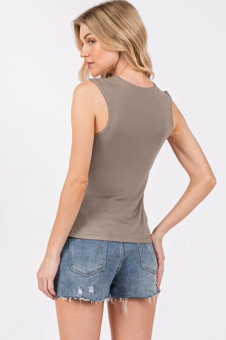 Cynthia Mocha Wide Shoulder V-Neck Top