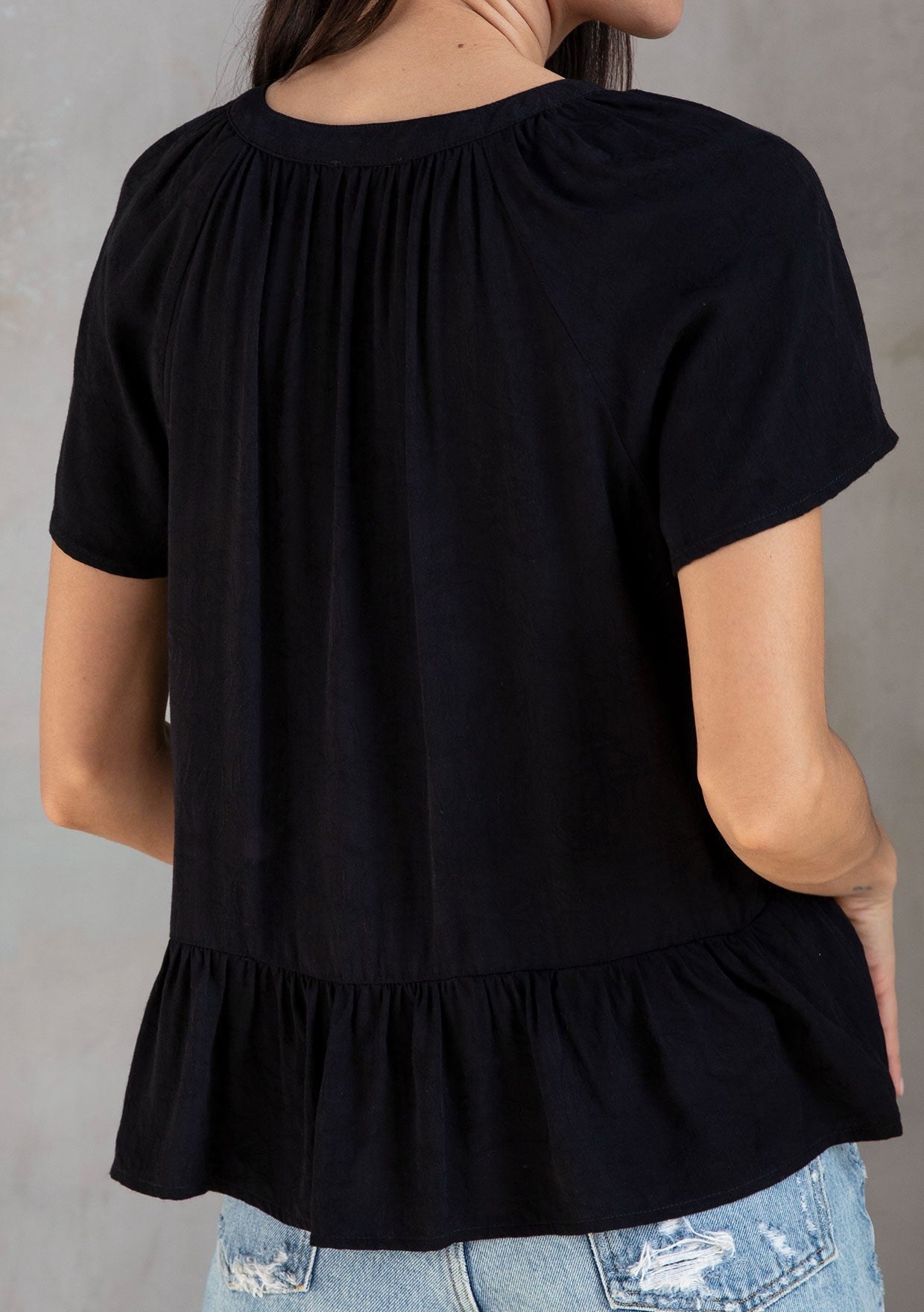 Rose Black Jacquard LS Blouse