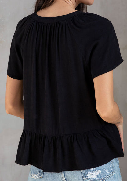 Rose Black Jacquard LS Blouse