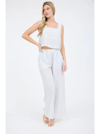 Candace Ivory Pinstripe Wide Leg Pants