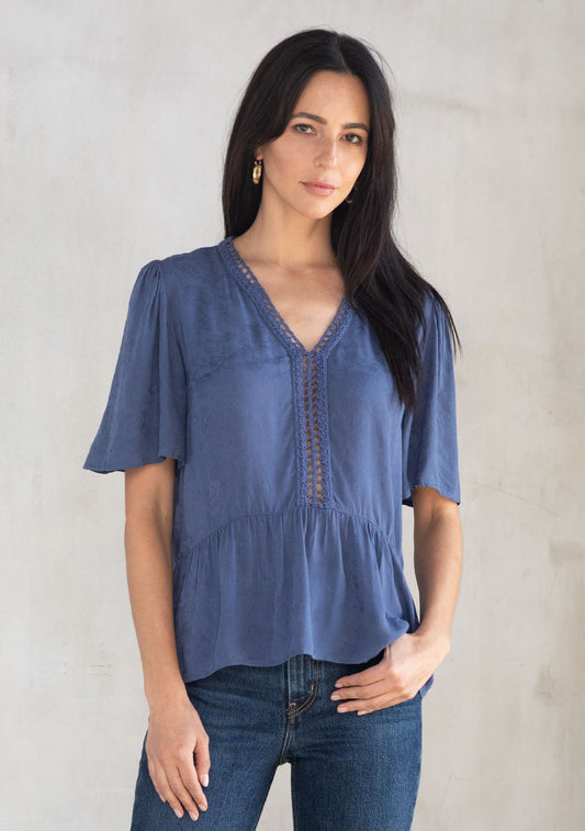 Navy Lattice LS Blouse