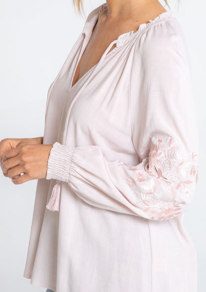 Luna Blush Peasant Embroidered LS Blouse