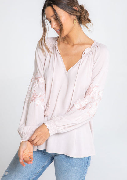 Luna Blush Peasant Embroidered LS Blouse