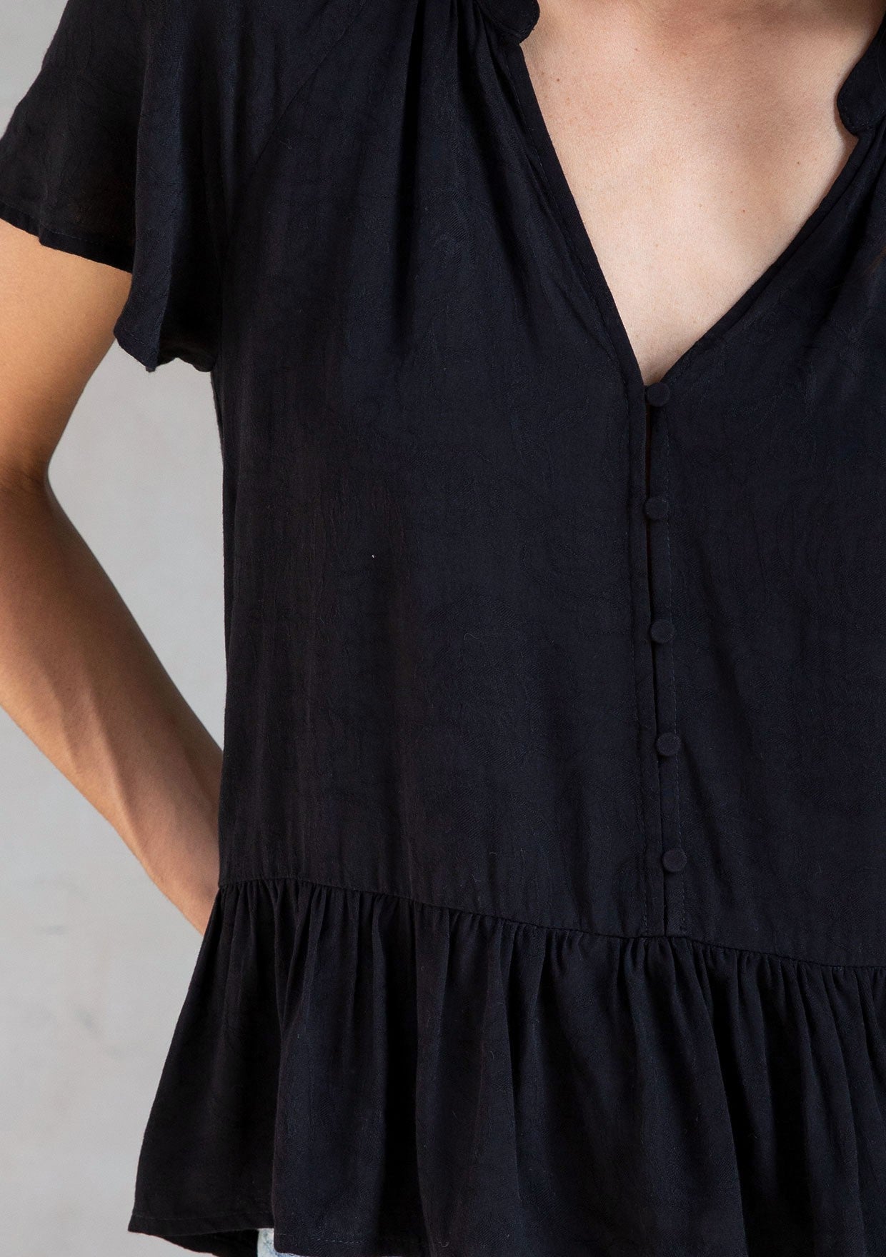 Rose Black Jacquard LS Blouse