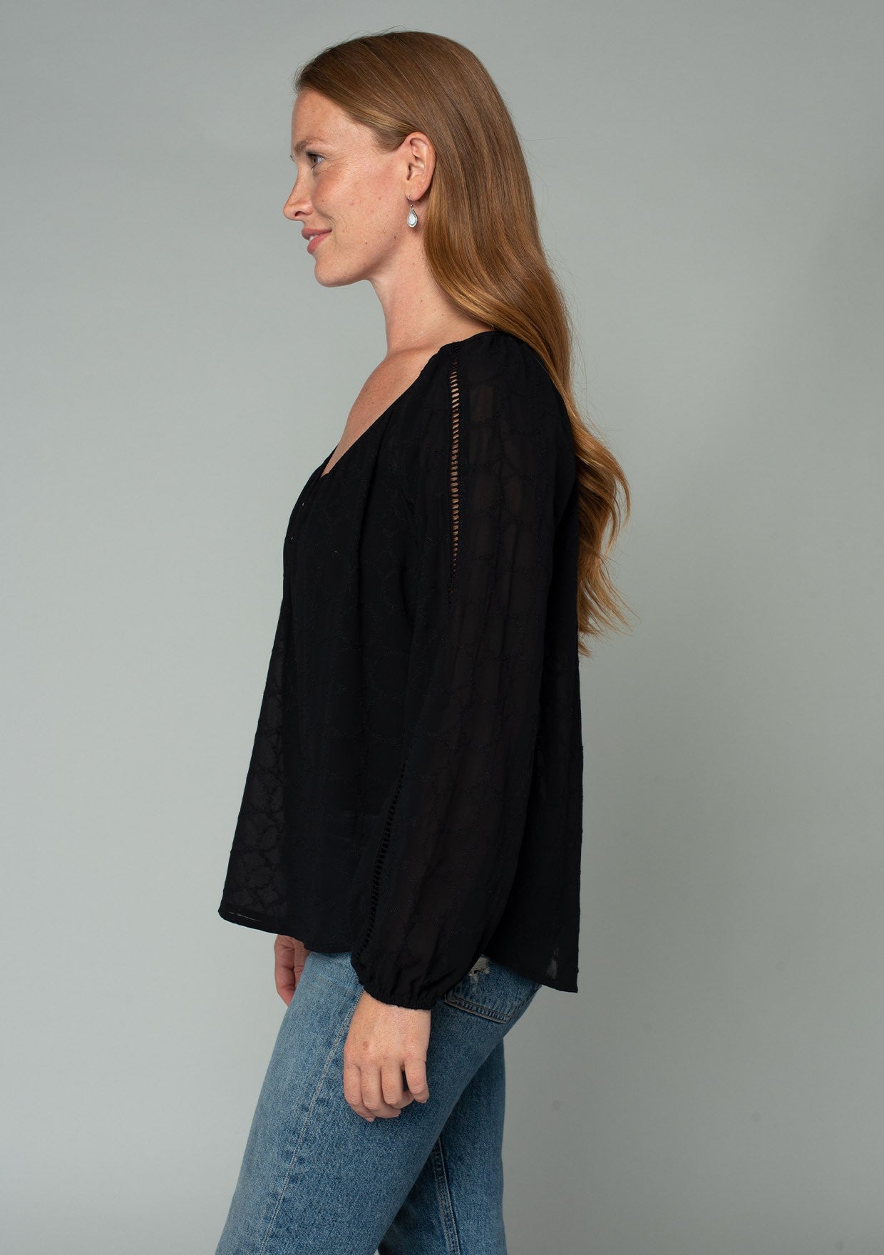 Lindsey Black Embroidered LS Blouse