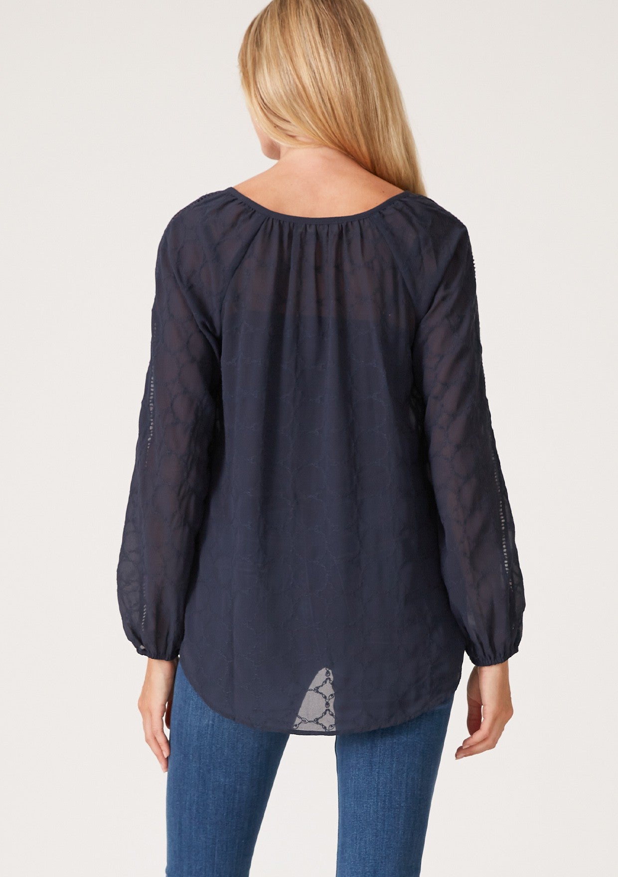 Lindsey Ink Blue Embroidered LS Blouse