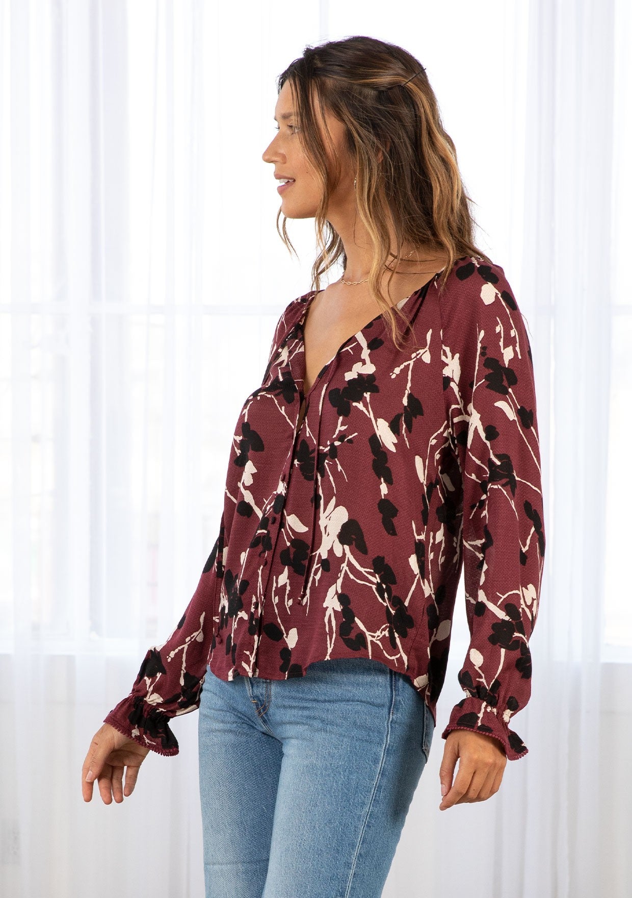 Emma Merlot LS Blouse