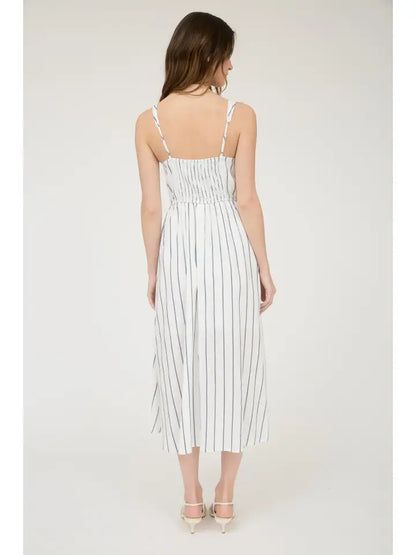 June Striped Navy Midi Dress