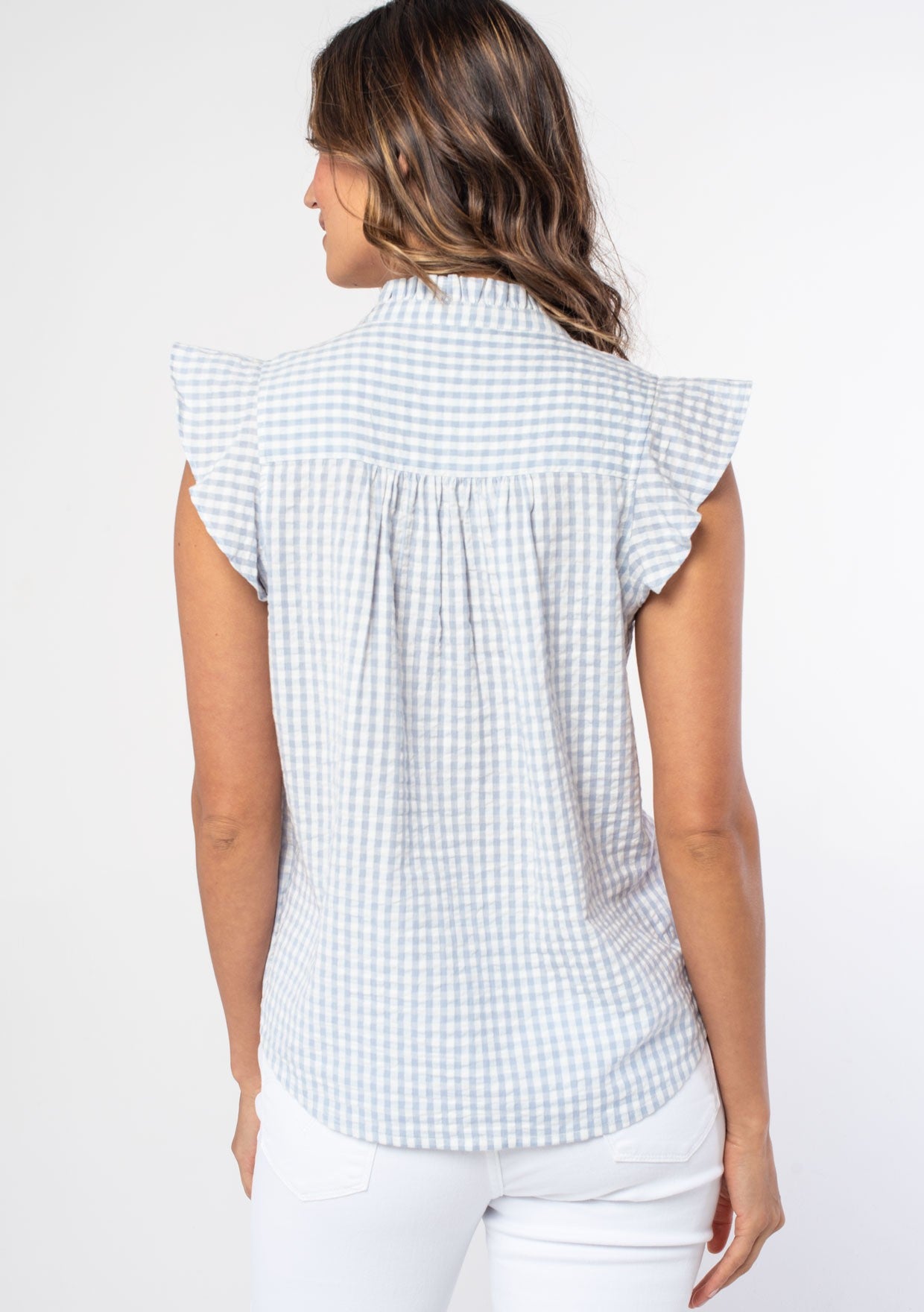 Kinsley Gingham Blue LS Blouse