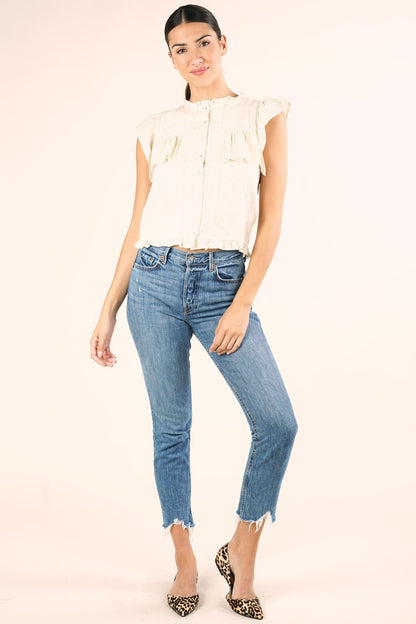 Chelsey Ivory Button Up LS Blouse